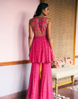 After Hours Hot Pink Embroidered Peplum Sharara Set