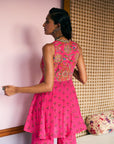 After Hours Hot Pink Embroidered Peplum Sharara Set