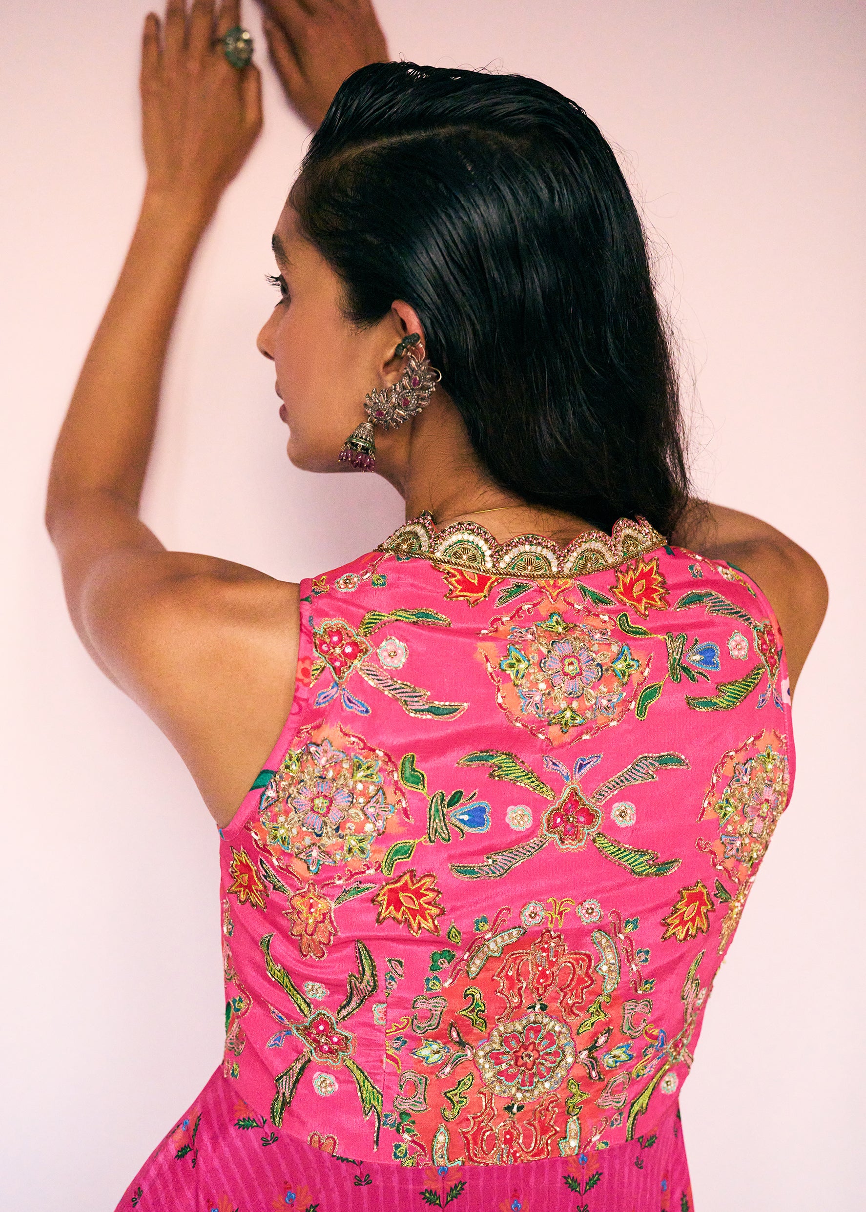 After Hours Hot Pink Embroidered Peplum Sharara Set
