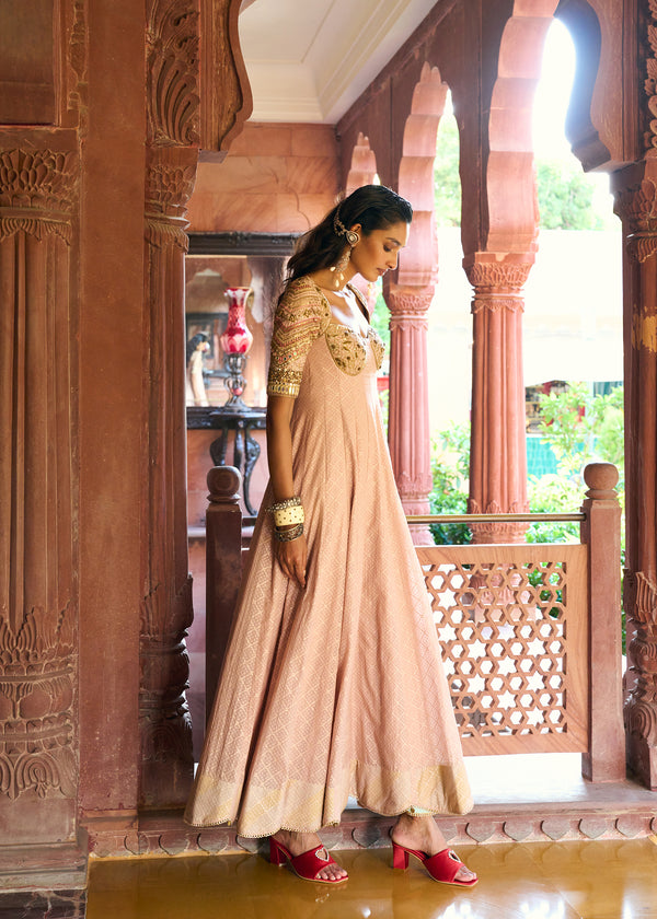 After Hours Champagne Pink Corset Anarkali Set
