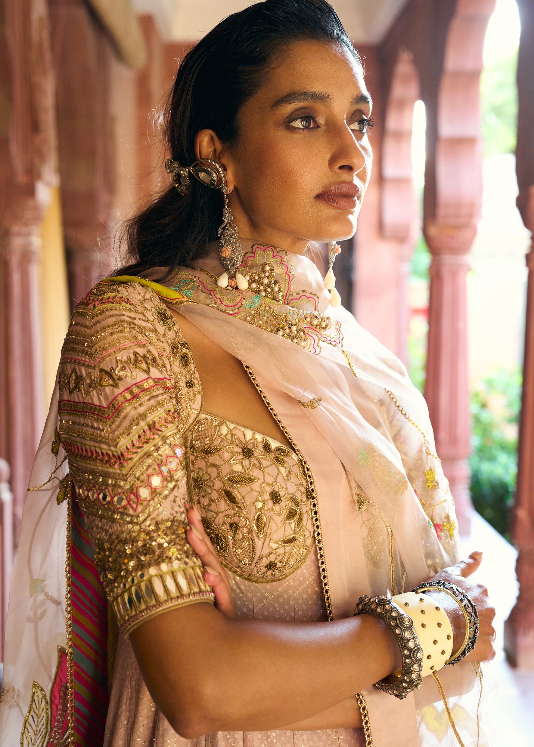 After Hours Champagne Pink Corset Anarkali Set