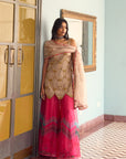 After Hours Embroidered Beige Tissue Sharara Set