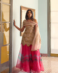 After Hours Embroidered Beige Tissue Sharara Set