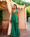 After Hours Green Embroidered Peplum Sharara Set