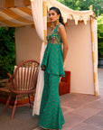 After Hours Green Embroidered Peplum Sharara Set