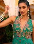 After Hours Green Embroidered Peplum Sharara Set