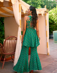 After Hours Green Embroidered Peplum Sharara Set