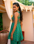 After Hours Green Embroidered Peplum Sharara Set