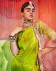 Bright Green Orchid Gharara Set