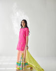 Bright Lime Pearl Lines Dupatta