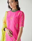 Bright Lime Pearl Lines Dupatta