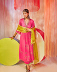 Hot Pink Jaal Silk Kurta Set