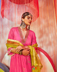 Hot Pink Jaal Silk Kurta Set