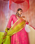 Hot Pink Jaal Silk Kurta Set