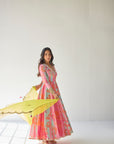 Hot Pink - Bright Green Orchid Anarkali Set