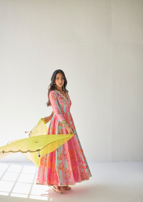 Bright Lime Side Sequence Scallop Dupatta