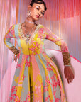 Lime Yellow Orchid Anarkali Set