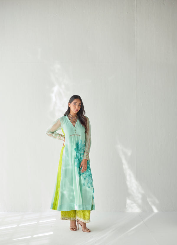Sea Green Side Flower Kurta Set