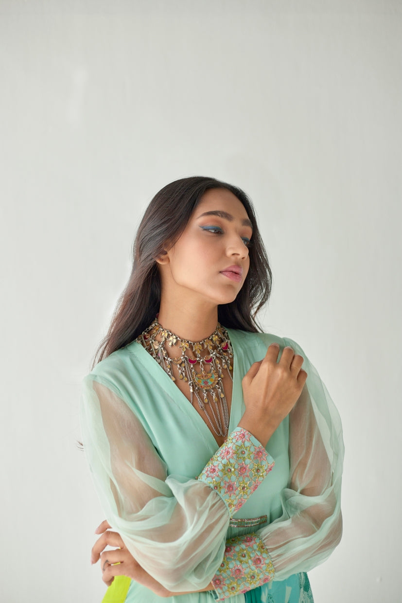 Sea Green Side Flower Kurta Set