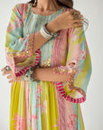 Lime Yellow Orchid Front Puckering Yoke Kurta Set