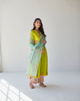 Bright Green Side Kali Kurta Set