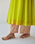 Bright Green Side Kali Kurta Set