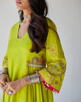 Bright Green Side Kali Kurta Set