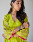 Bright Green Side Kali Kurta Set