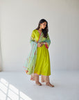 Bright Green Side Kali Kurta Set