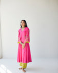 Hot Pink Side Kali Kurta Set