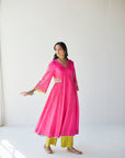 Hot Pink Side Kali Kurta Set