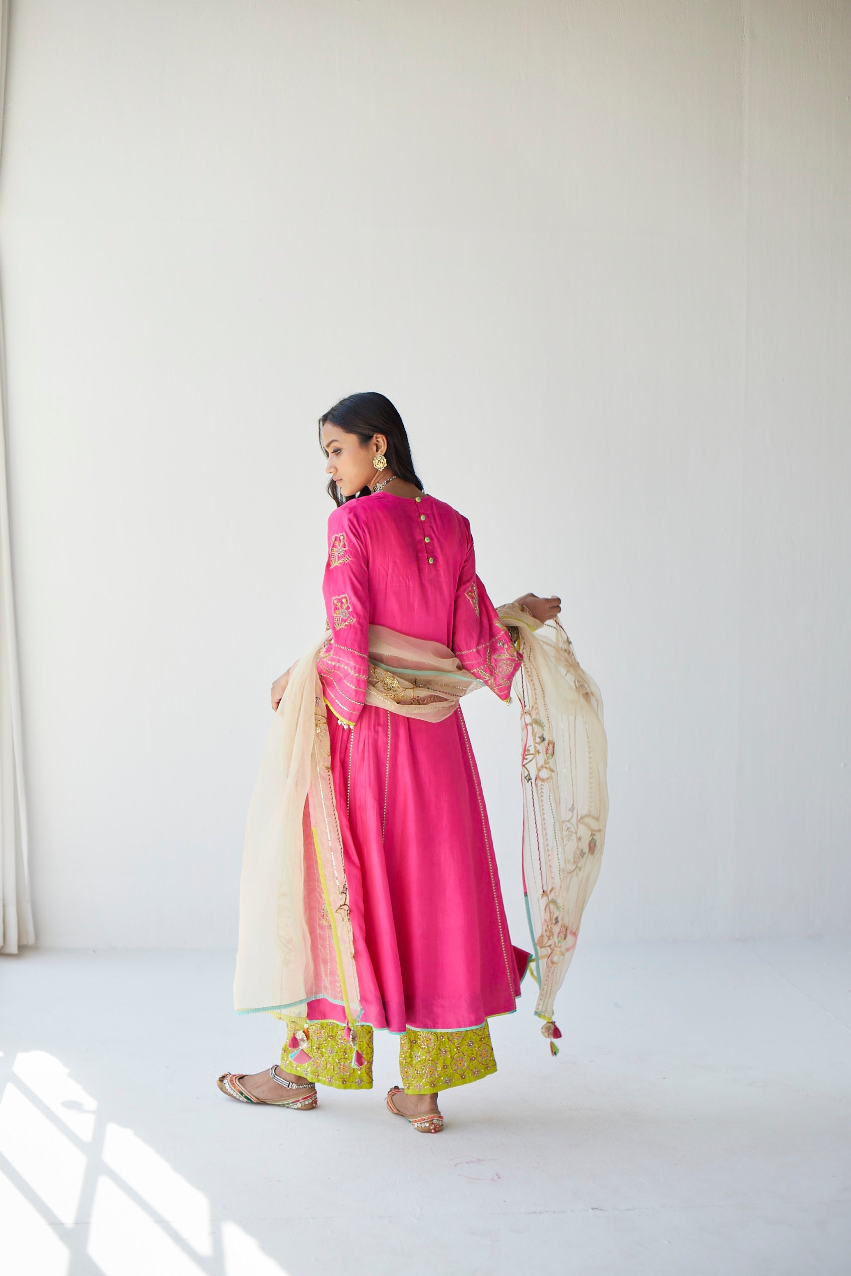 Hot Pink Side Kali Kurta Set