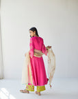 Hot Pink Side Kali Kurta Set