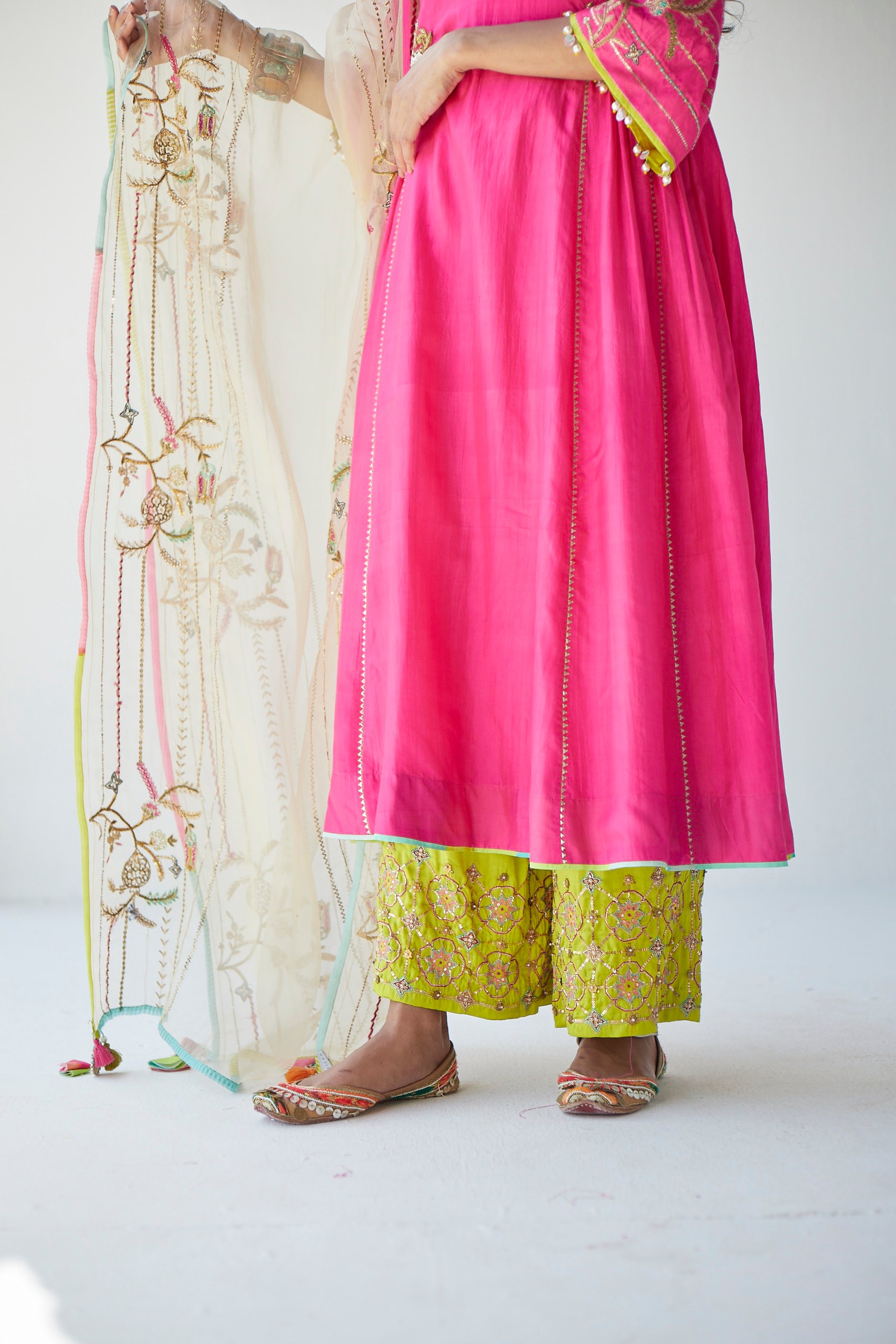 Hot Pink Side Kali Kurta Set