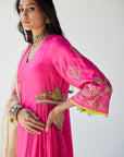 Hot Pink Side Kali Kurta Set