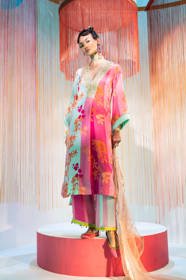 Hot Pink Orchid Front Pleat Kurta Set