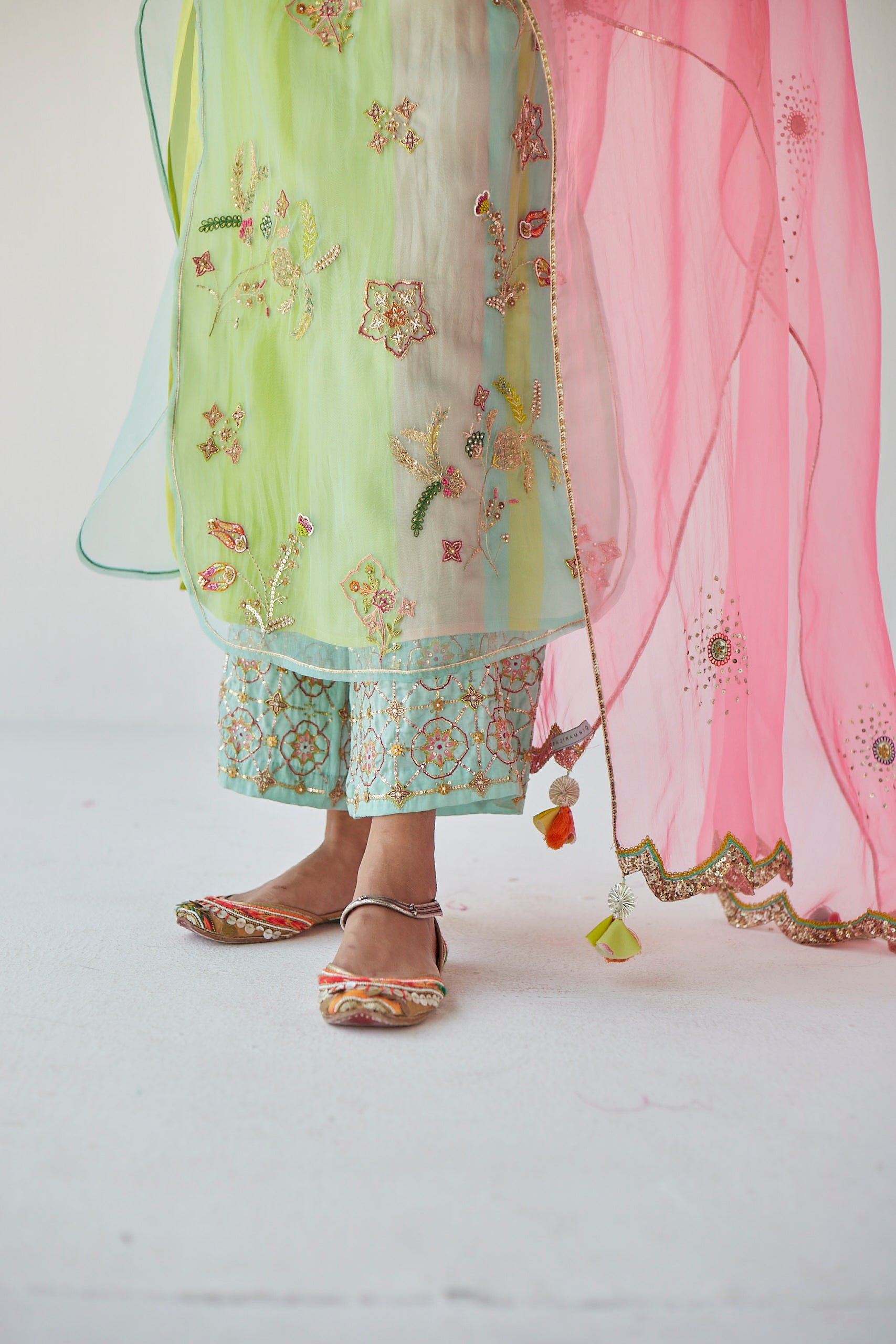 Powder Blue Jaal Organza Kurta Set