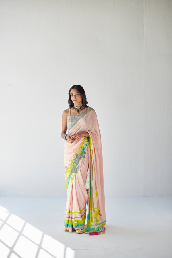 Pastel Pink Orchid Sari