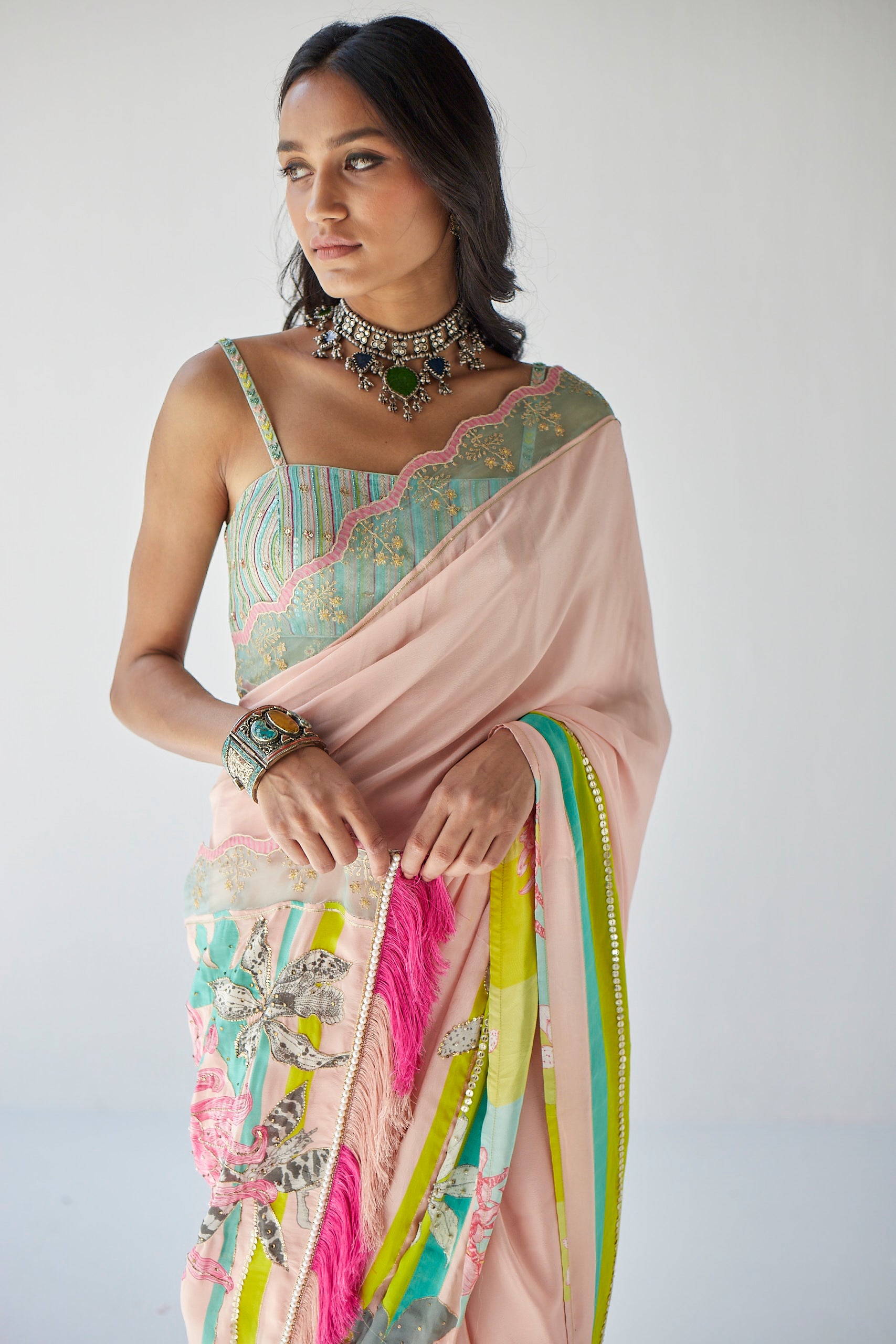 Pastel Pink Orchid Sari