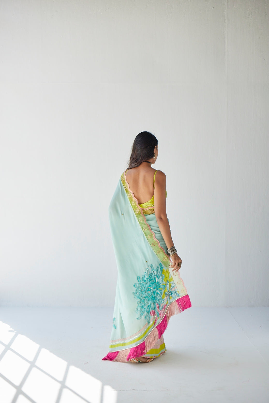 Powder Blue Orchid Sari