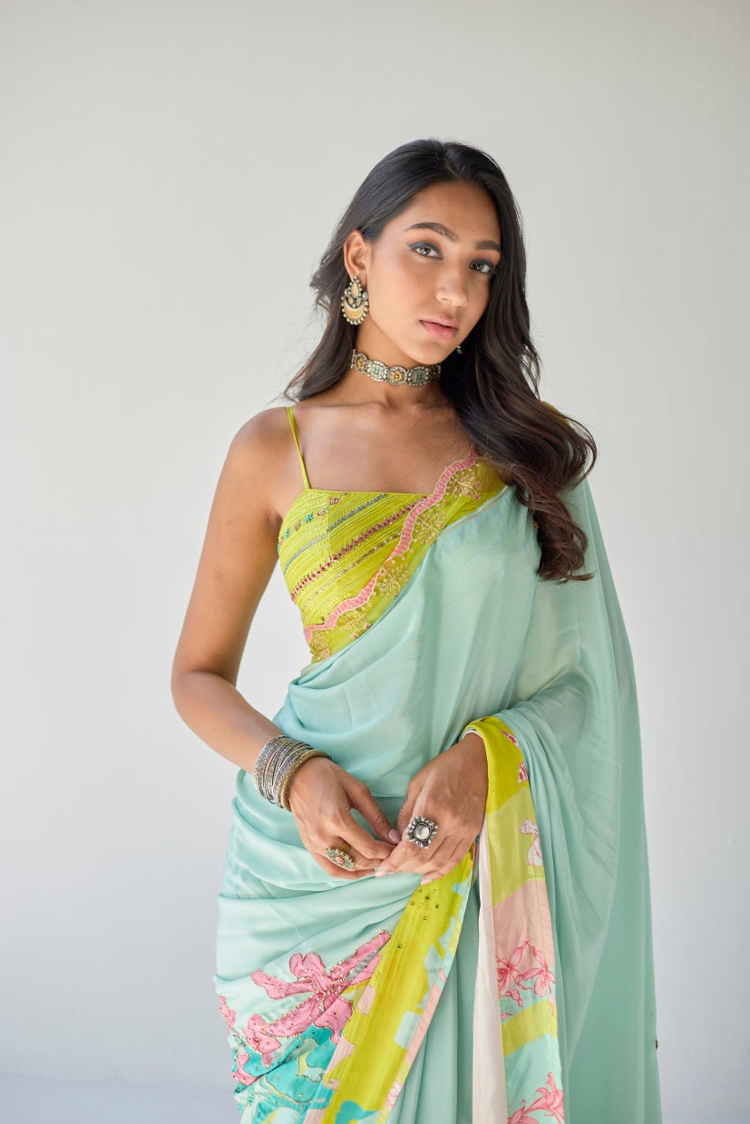 Powder Blue Orchid Sari