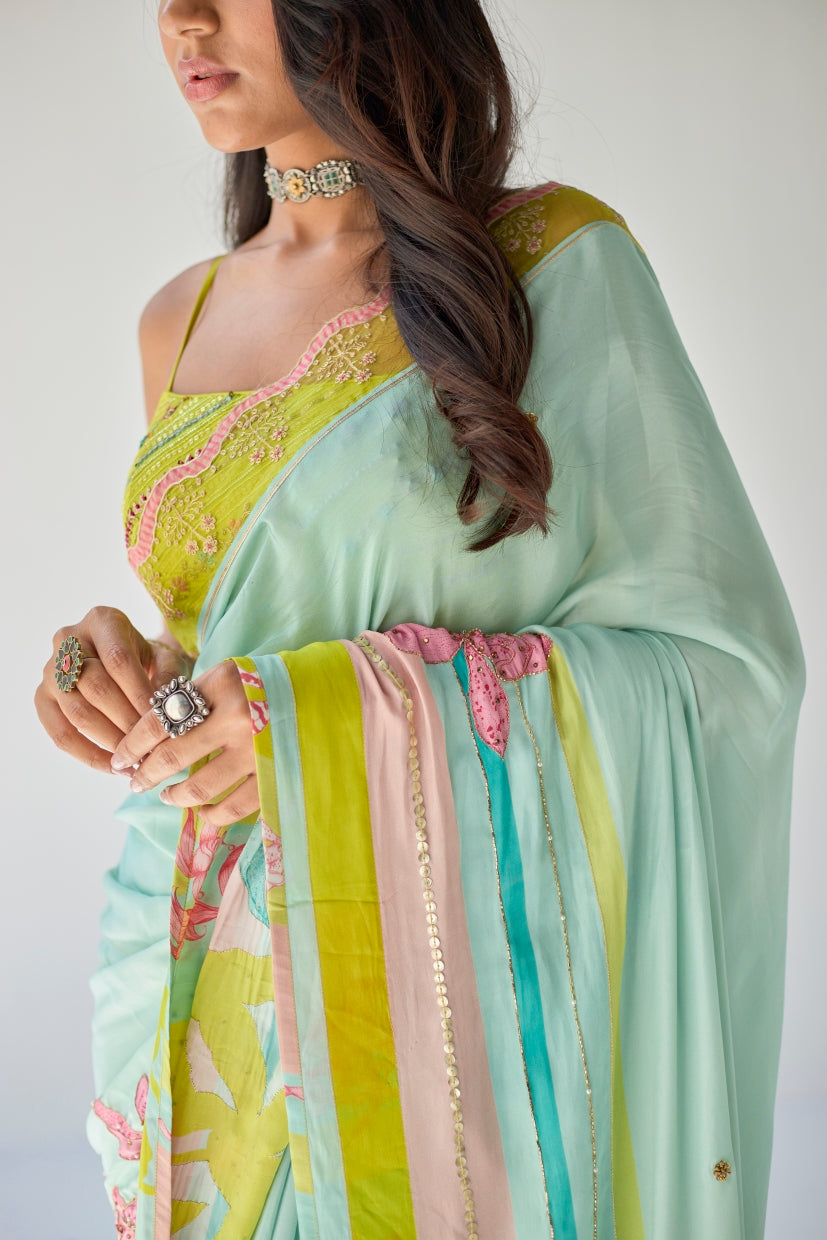 Powder Blue Orchid Sari