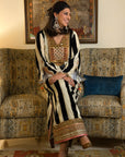 Black And White Stripe Velvet Kaftan Dress