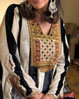Black And White Stripe Velvet Kaftan Dress