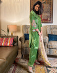 Green Stripe Velvet Kurta Set