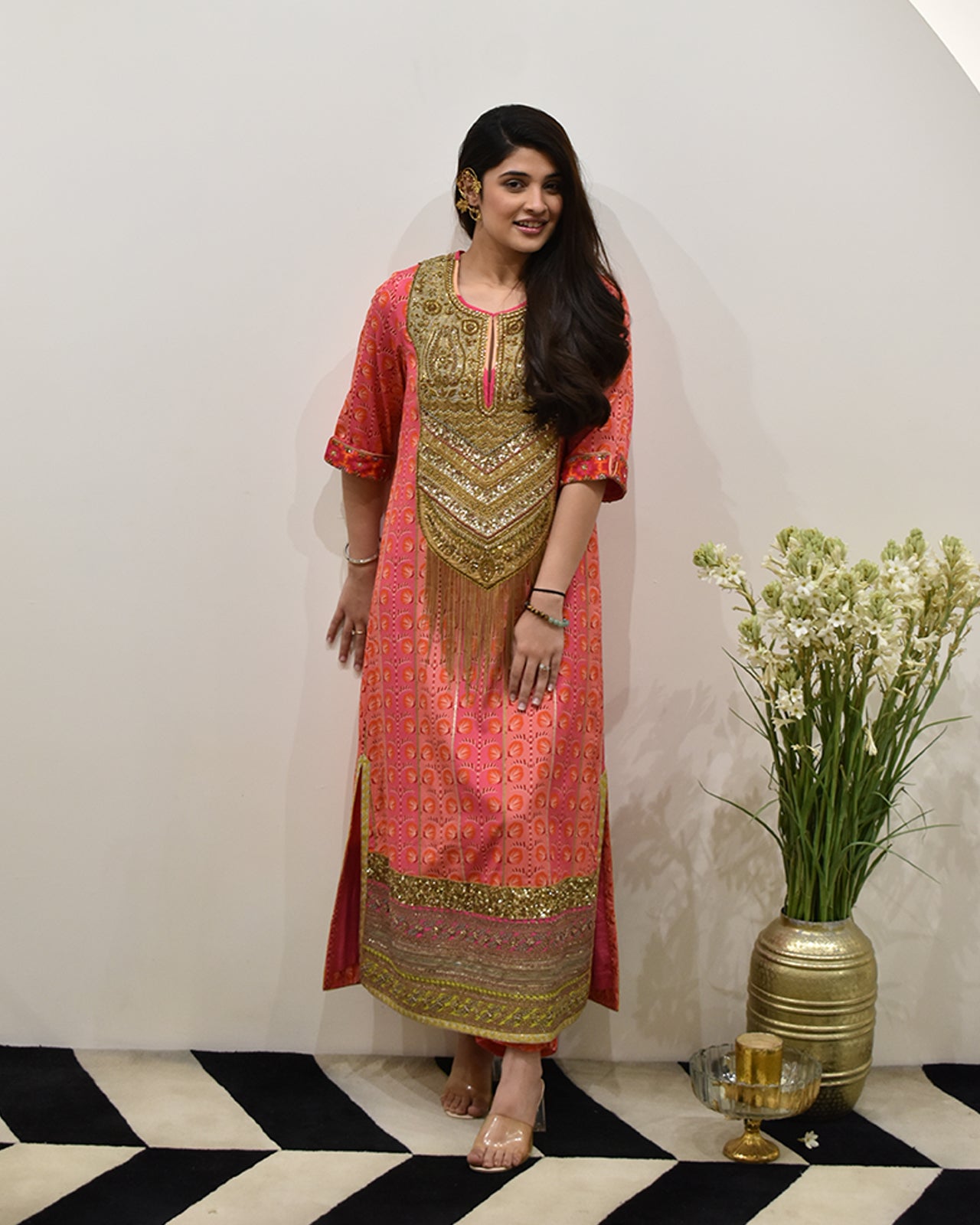 EXCLUSIVE EDIT TISSUE YOKE KURTA SET