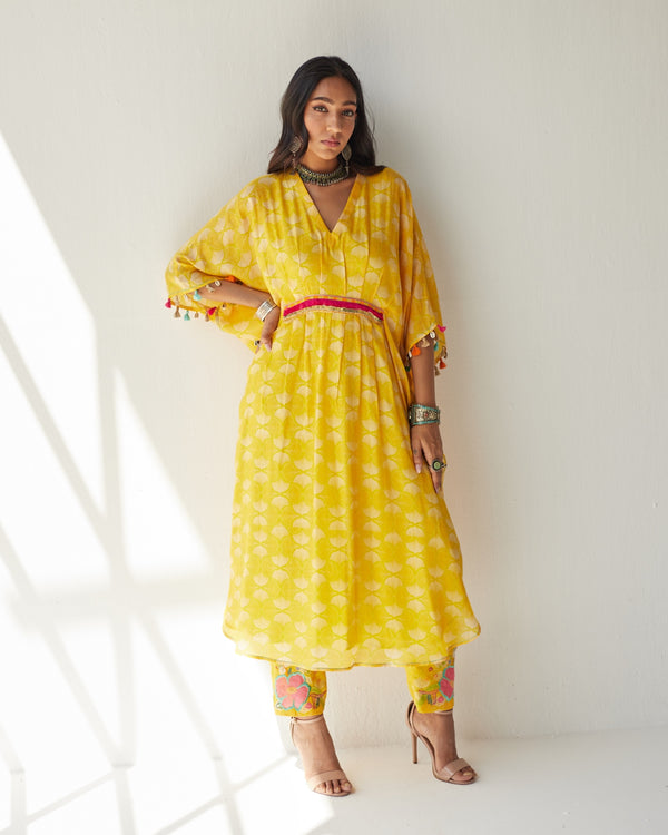 Dupahar Yellow Kaftan Set