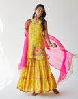 Dupahar Yellow Big Flower Gharara Set