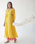 Dupahar Yellow Side Kali Kurta Set