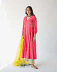 Dupahar Magenta Side Kali Kurta Set